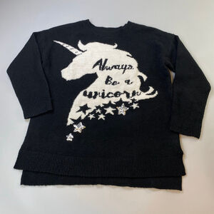 Women's Love & Legend Black & White Unicorn Crew Neck Sweater Plus 1X Fuzzy Soft